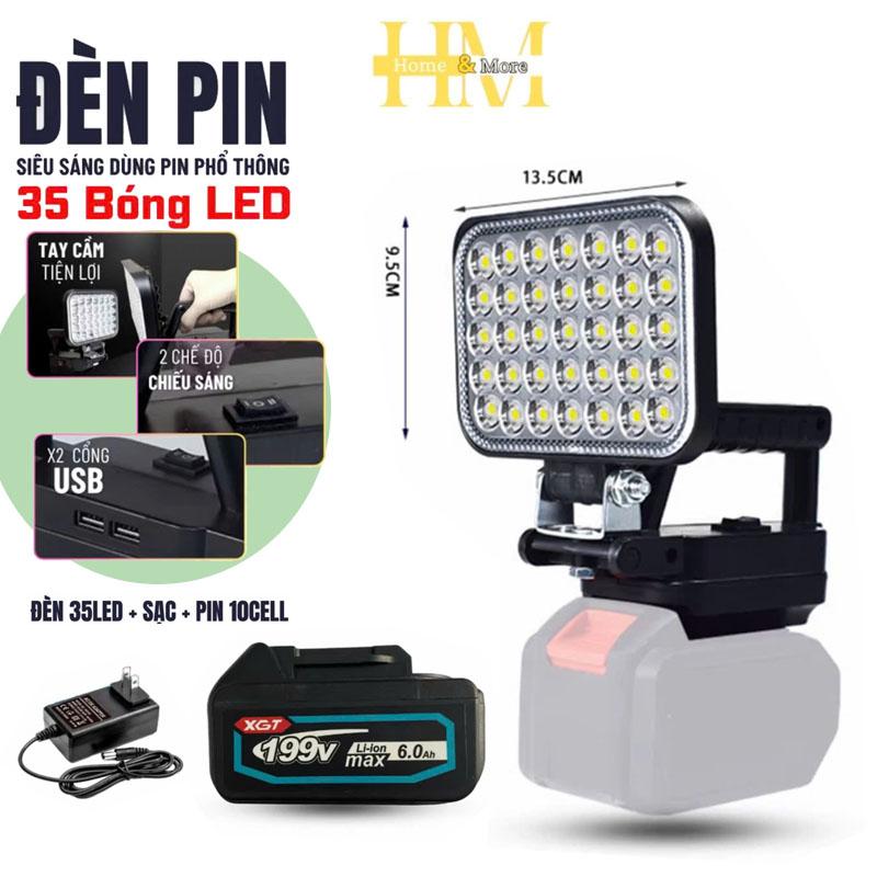 Thân Đèn LED 35 Bóng Dùng Chân Pin Phổ Thông Makita Siêu Sáng Đèn LED Làm Việc Có Tay Cầm 2 Cấp Độ Sáng Đèn Pha LED Tích Hợp Cổng Sạc USB