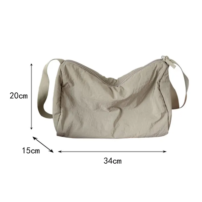 CHIYUM Tas Selempang Wanita Bahu Kain Nilon Lembut Untuk Wanita Lipit Solid Warna Kapasitas Besar Pria Korean Style Tas Sekolah Cowok Wanita Import Tangan Desain Sederhana Tas Cewek Sekolah Tas Messenger Travel Bag 8