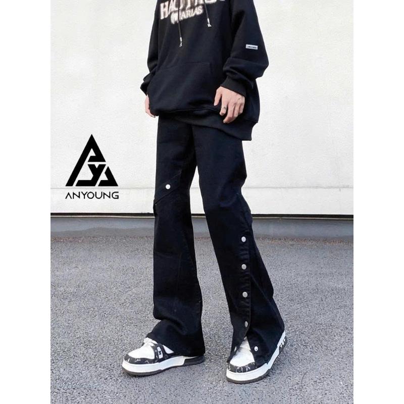 Quần Jean Loe Nam ANYOUNG Phối Cúc Bấm Hai Bên Phong Cách Cá Tính Unisex Basic Trendy QD320