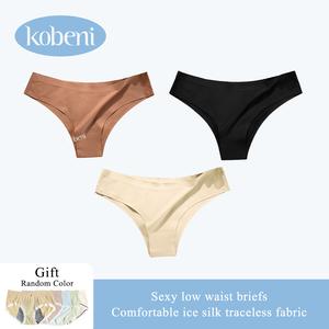 KOBENI Ice silk triangle underwear seamless soft and comfortable women's underwear sexy G-string V-shaped  thong  Comfort Briefs Seamless Pantie kni-046