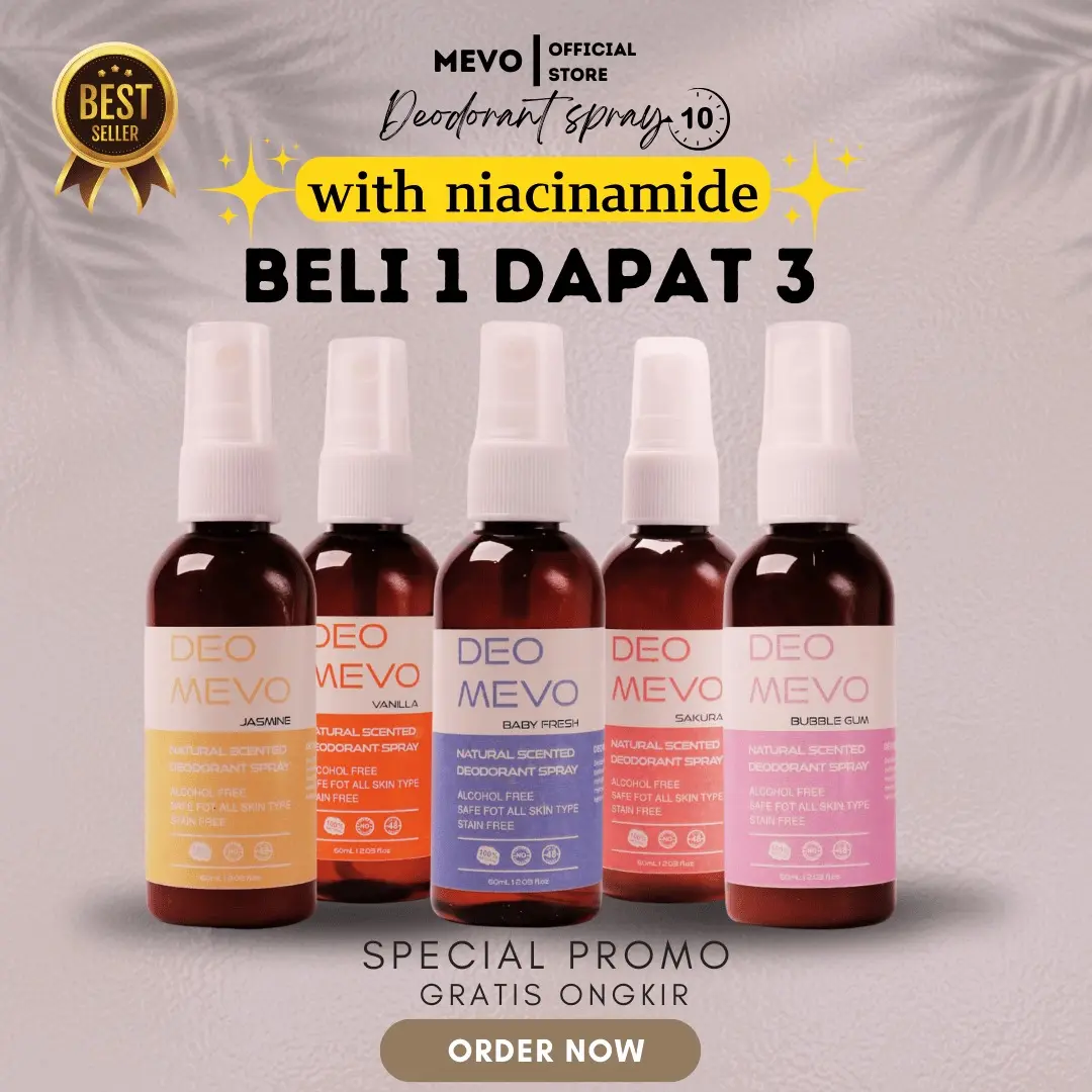 MEVO tawas Deodorant anti Bau Ketiak & Tubuh paket isi 3pcs Memutihkan Organic 24 Months