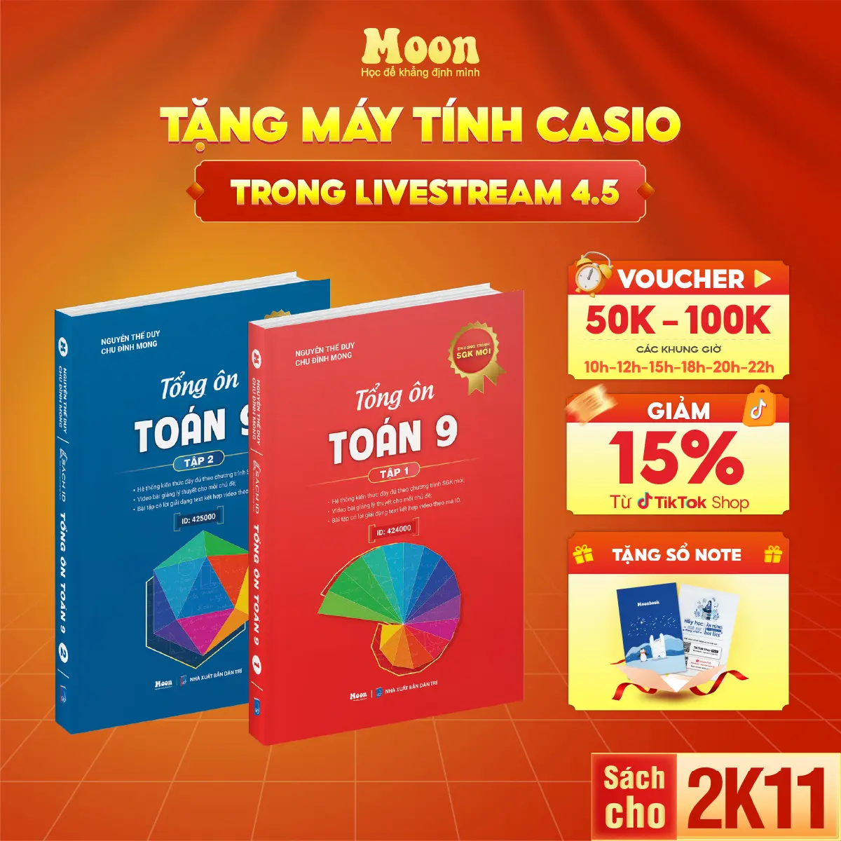 Sách toán 9 chương trình mới cho 2k11, tổng ôn toán 9, sách ôn thi vào 10 Moonbook