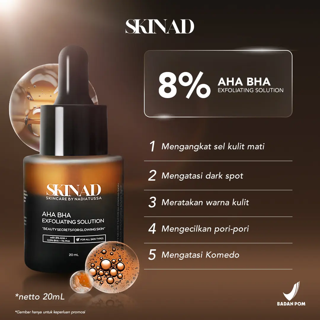 SKINAD AHA BHA PEELING SOLUTION Exfoliating Serum 1 Pcs | Mengangkat sel kulit mati Darkspot Bruntusan Mencerahkan Mengontrol Wajah Berminyak Mengecilkan pori-pori