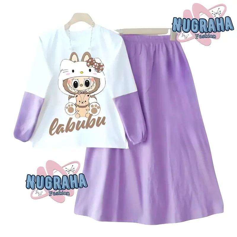 Nugraha.fashion - Labubu 03 Setelan Anak Perempuan Terbaru 2025 Motif Sablon Bahan Crinkle Airflow Nyaman 3