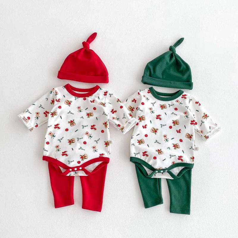 Quần Áo Trẻ Em, Phong Cách Instagram Hàn Quốc, Cho Bé Trai Và Bé Gái, Bộ Áo Jumpsuit Quần In Hình Mùa Thu / Đông / Giáng Sinh, Quần Dài