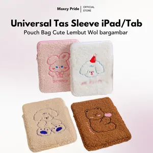 Universal Tas Sleeve Tab Pouch Bag Cute Lembut Wol Bergambar Animal Compatible For iPad Huawei Matepad Samsung 9-11 Inch Soft Premium Berkualitas