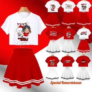 SET Rok Dan Kaos Crop Top ANAK Perempuan Merah Putih TANPA NAMA Edisi KEMERDEKAAN
