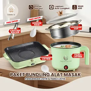 [KOMBO HEMAT 304] Panggangan BBQ Listrik Panjang + Panci Listrik 3in1 Kukus Goreng Rebus / Food Grade 304 / Anti Lengket / Low Watt / Untuk Anak Kos & Rumah Tangga