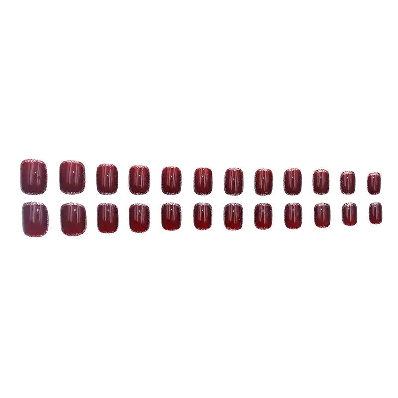 24 buah/kotak anggur merah kuku palsu berbentuk hati Art Lem Nail Box Cat 3