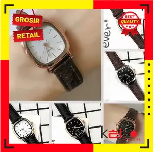 ALOY ANKL009 - Jam Tangan Wanita Gaya Retro Bisnis Casual Dial Segi Fashion Analog Quartz Simple Strap Kulit Pu Leather