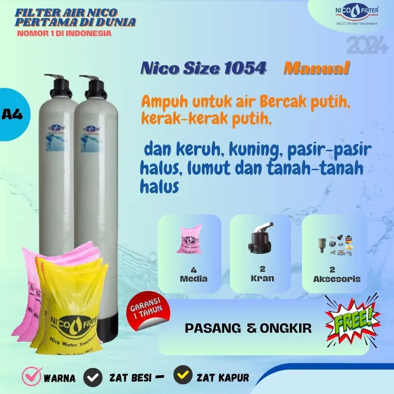A5. Nico Filter Size 1054 Manual + Media Nico Natural + Media Nico Zat Kapur + Alat Inject & Pengurai Air Water filter air banjir 0