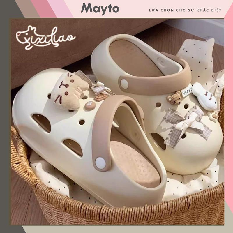 Dép sục nữ form tròn XIXITIAO kèm 14 charm Cá mèo đế cao 5cm Mayto kiểu sandal quai hậu CS-100