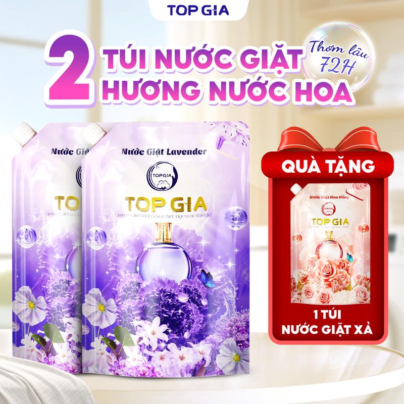 [MUA 2 TẶNG 1] Combo 2 Túi Nước giặt xả TopGia Hương Lavender , Tặng nước giặt xả Hương Hoa Hồng 1L, Nước giặt xả quần áo làm sạch, ngừa khuẩn, làm mềm vải và lưu hương dài lâu (1L) nuoc giat nmh [SẢN XUẤT TẠI VIỆT NAM]