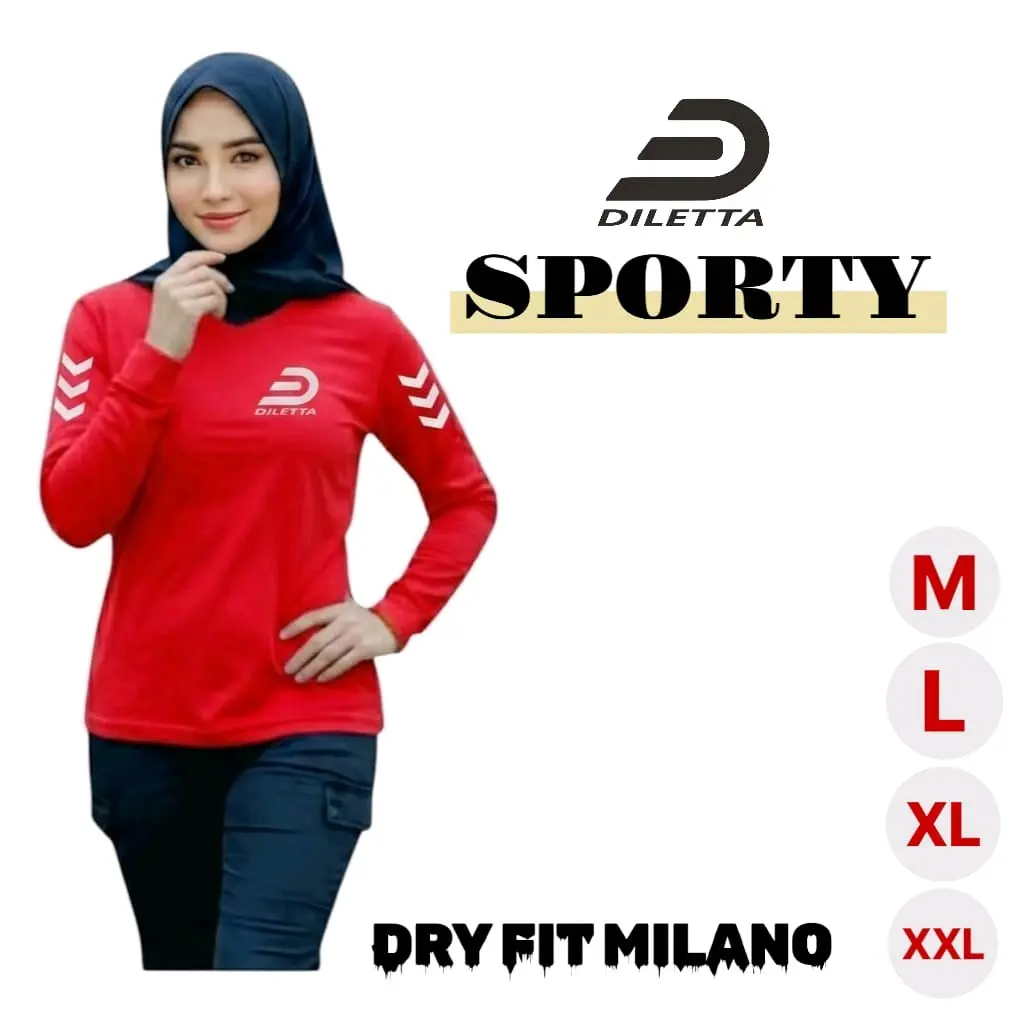 BAJU OLAHRAGA WANITA LENGAN PANJANG [DILETTA] Sporty Dry Fit Milano V Neck Body Fit untuk Senam Yoga Gym Fitness Running