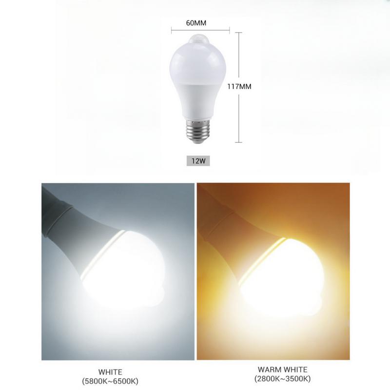 Product Introduction of E27 motion sensor LED bulb 12W ultra bright yellow light automatic switch human infrared sensing bulb Suitable for garage corridors, staircases, bathrooms, storage rooms, induction lighting 26