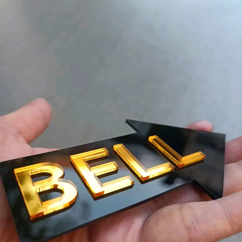 Tanda BELL Pintu Akrilik Gold Timbul Panah Penunjuk Bell Rumah papan nama 5