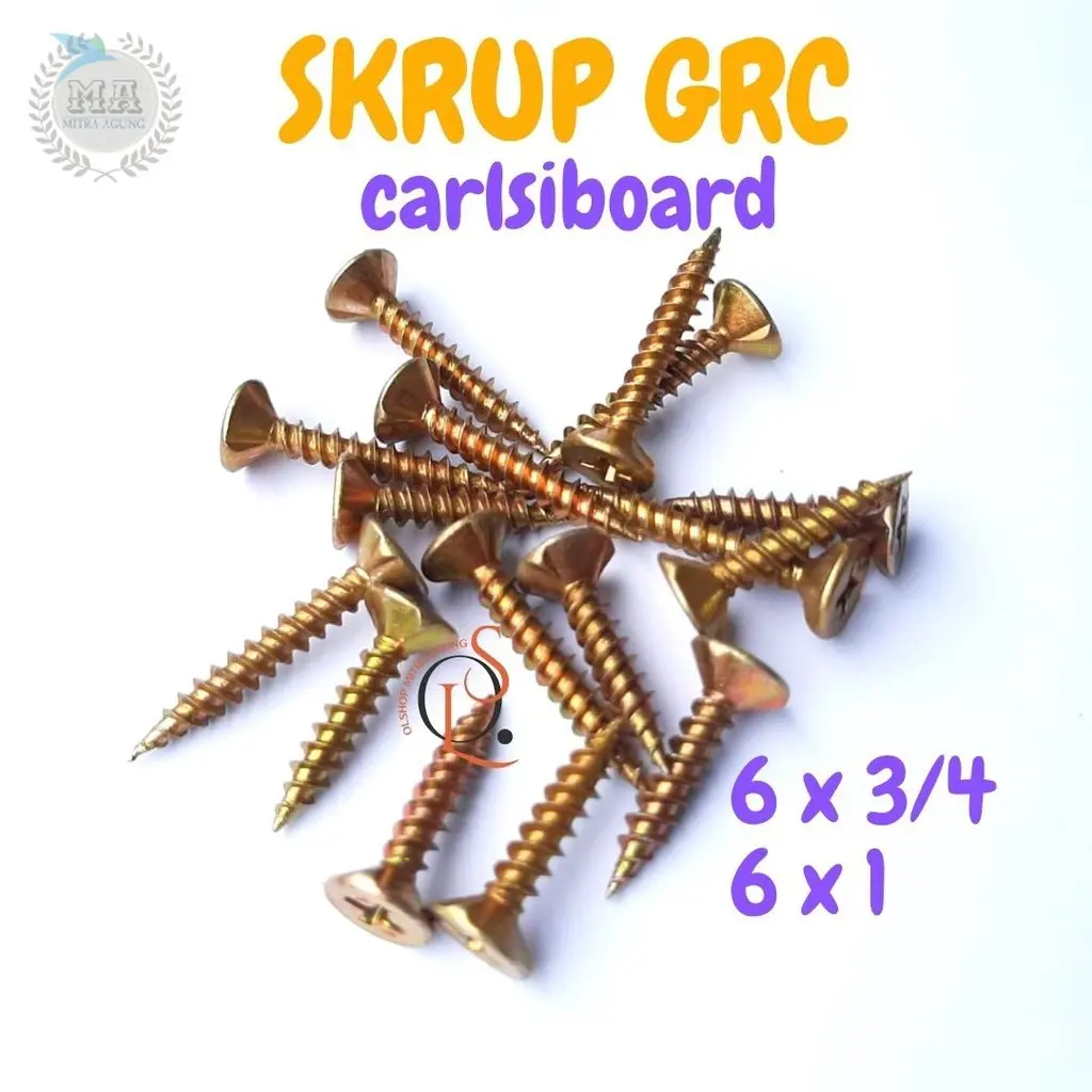 OLS Skrup GRC 6x1" Baut Sekrup Kalsiboard Baut Skrup Kuning GRC Kalsi 6 x 1 Calcibord Skrup 2.5 cm