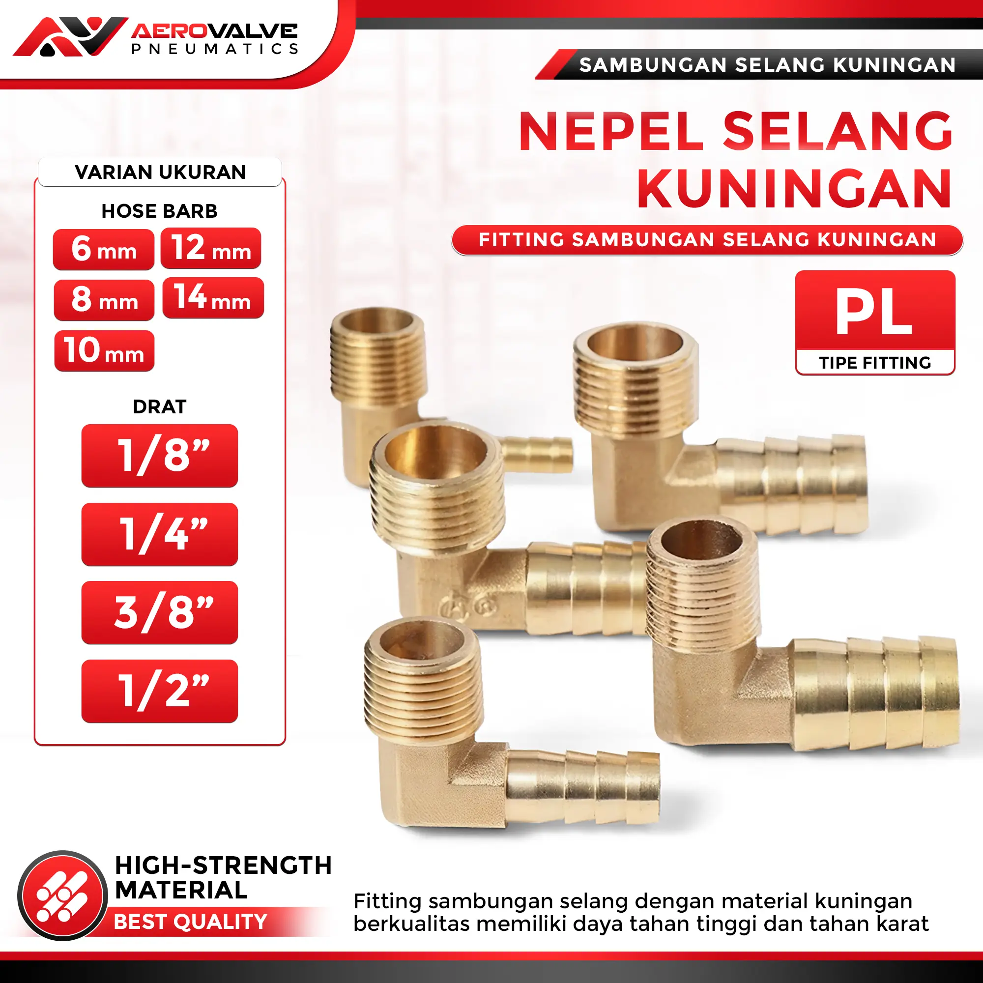 Adapter Konektor Selang Bahan Kuningan| Nepel selang Kompresor Siku 6 8mm Ke 1/4 1/8 Bsp Male Thread PL