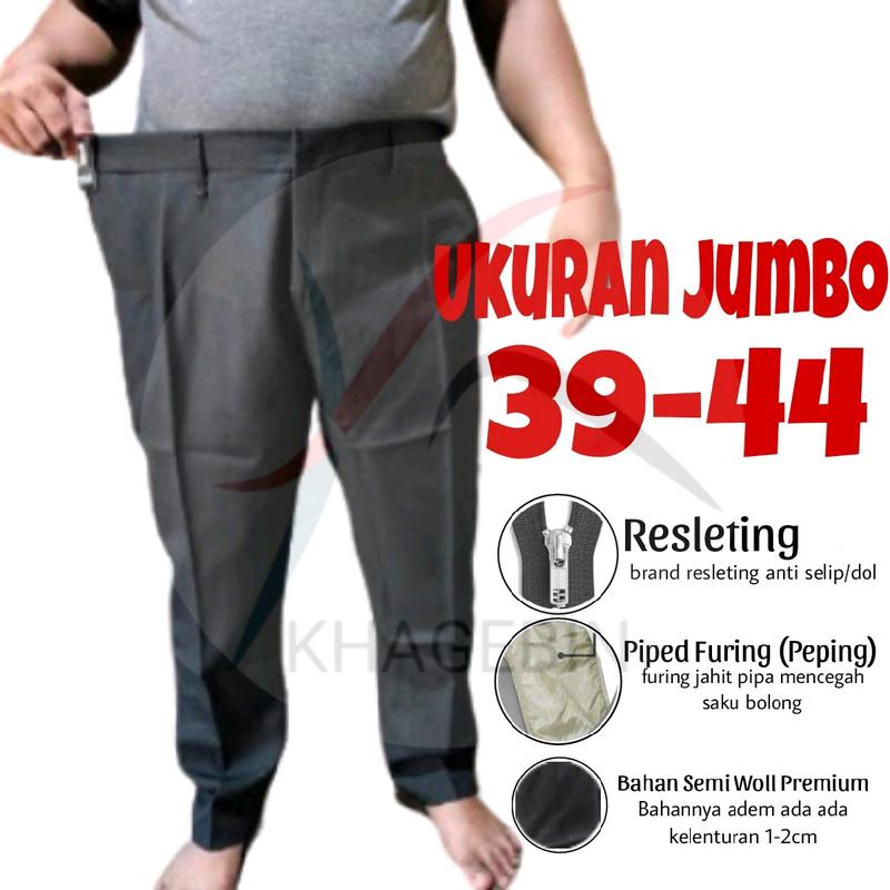 Celana Slimfit Pria Jumbo 39-44, Model Slimfit, Nyaman dan Longgar, Pilihan Hitam, Abu-Abu, Navy, dan Coklat Tua 0