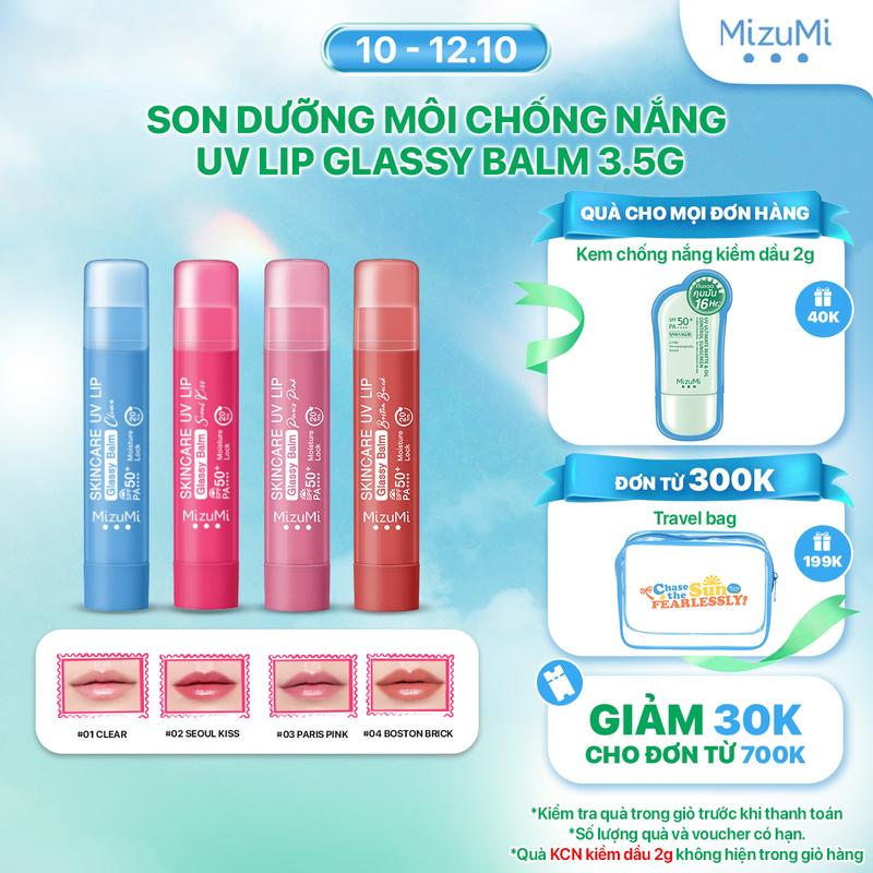 Son Dưỡng Môi Chống Nắng MizuMi Skincare UV Lip Glassy Balm Clear/Seoul Kiss 3.5g