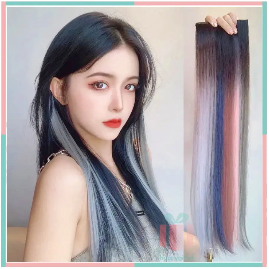Rambut Jepit palsu Colourful Extention Wanita pemanjang rambut warna warni / Wig rambut palsu wanita