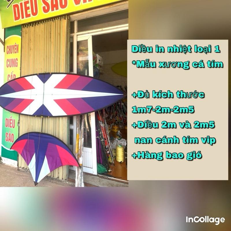 Diều xương cá tím Vải caro in nhiệt . Diều 2m va 2m5-nan tím vip.Sản phẩm đã bao gồm áo diều và khung diều. Toy Đồ Chơi