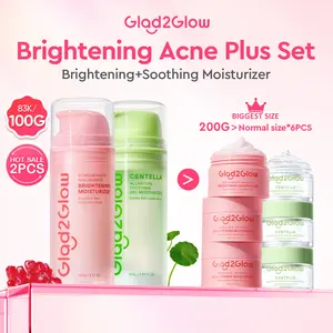 Glad2Glow Brightening Acne Plus Set-Jumbo 100g Brightening Moisturizer+100g Smoothing Moist-Mencerahkan Wajah & Soothing Acne - Pelembab untuk Kulit Berminyak Bruntusan Centella Niacinamide for Oily Acne Skin big size 100g G2G