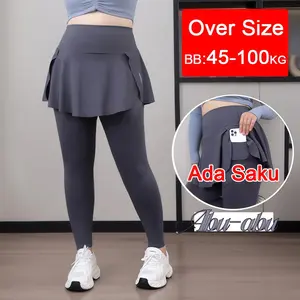 HOTSHOW Abu-abu Legging Rok Wanita Jumbo Celana Yoga & Senam Zumba Ukuran Besar Nyaman Stylish untuk Gym Olahraga Sehari-hari Premium Quality Over Size Ada Saku BB 45-100KG
