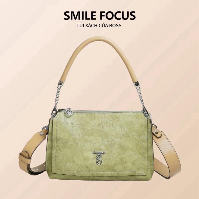  Túi xách nữ SMILE FOCUS da thật cao cấp dập vân da cá sấu túi đeo vai cá tính Xanh olive nhẹ nhàng mang cảm giác tươi mới và thời thượng phù hợp cả khi đi làm dạo phố hay dự tiệc Kẹp nách Đeo chéo - Full box hãng - SF3259-2 