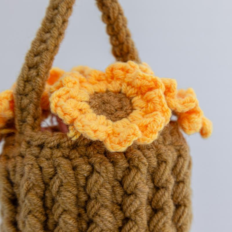 YSHomy Crochet Car Hanging with Crochet Flower Basket for Car Decor, Crochet Sunflower Rose Basket Hanging for Car Mirror 6