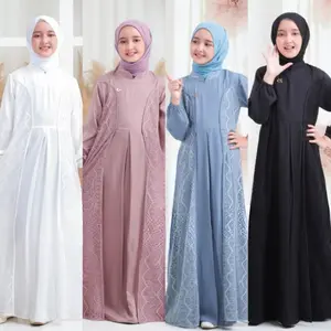 Gamis Anak Remaja Terbaru 2025 6-15 Tahun Crinkle Airflow Mix Brukat Malika Naumi Kids Baju Dress