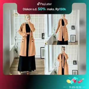 AG - Jisoo Blazer [Tanpa Dalaman] Wanita Long Outer Tali Ikat Pinggang Fashion Muslim Korean Style Jaket Panjang