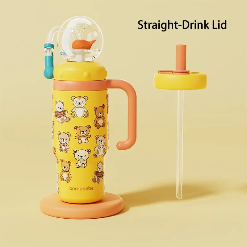 【COMOBEBE】24oz Stainless Steel Whale Fountain Tumbler with Handle – Two Lids, Spill-Proof, Dishwasher Safe, Cute & Perfect for Kids, Teens, and Adults 6