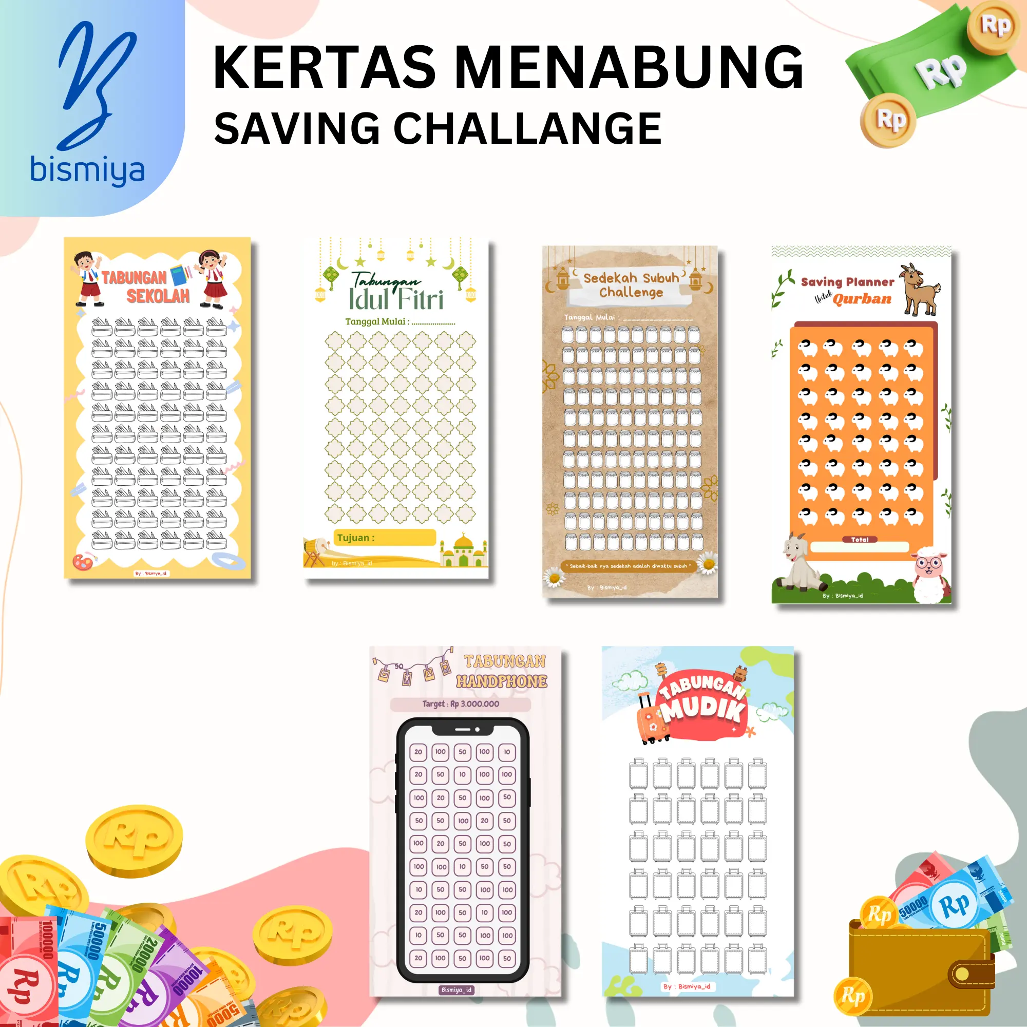 Isi binder A6 saving challenge Tebal / kertas tantangan (KERTAS SAJA) / kertas menabung A6 / loose leaf / tantangan menabung