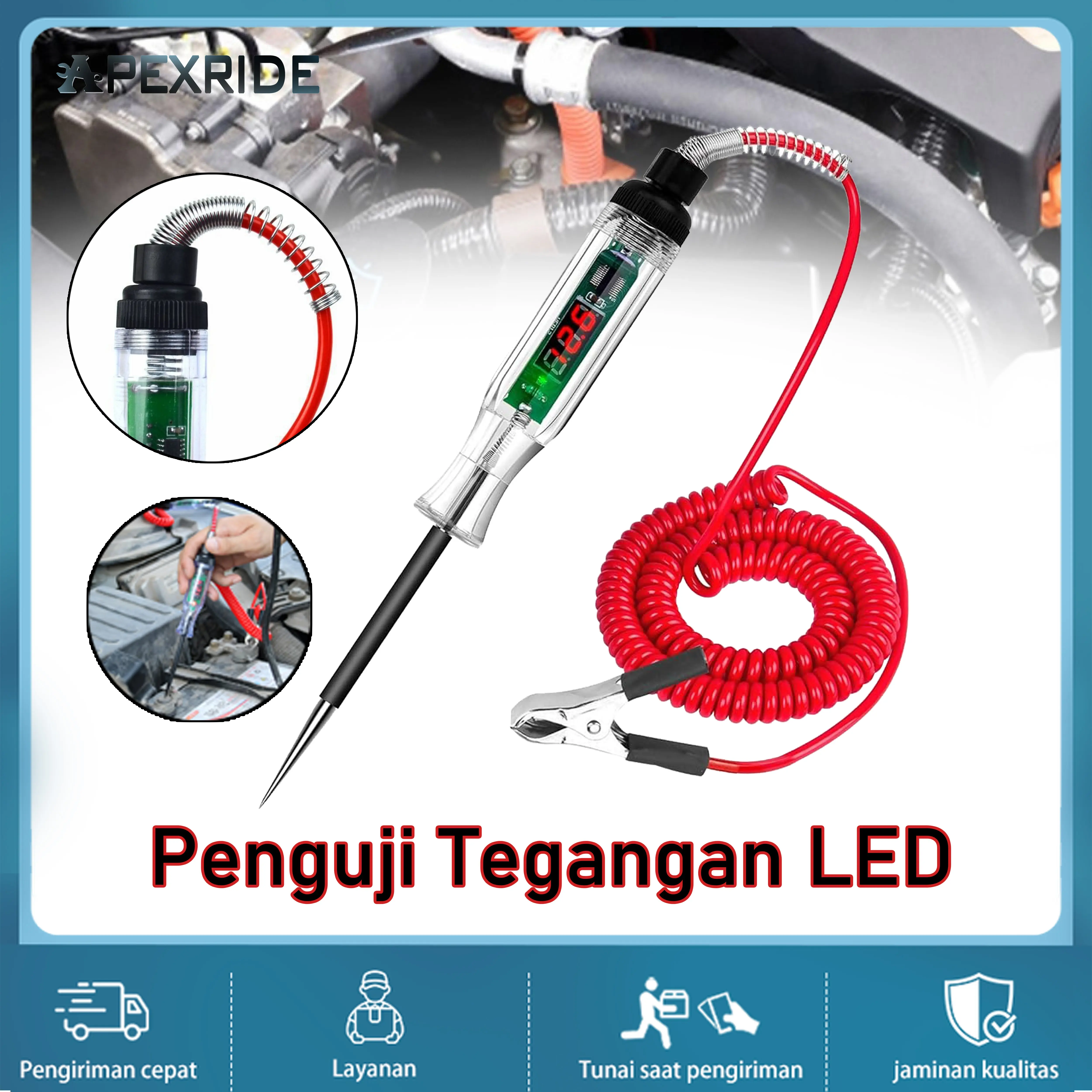 ID-Apexride 6-24v Tespen Digital DC Sirkuit Tester Tespen Kelistrikan Listrik  Mobil Motor Truk Tes Pen Digital Cek Kondisi Aki