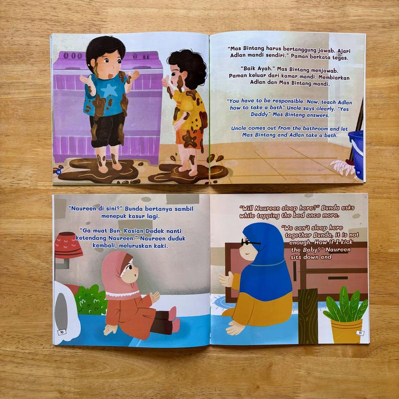 PAKET 6 BUKU - Balita Mandiri Usia 3+ : AKU BISA - Makan Sendiri, Mandi Sendiri, Memakai Sepatu Sendiri, Memakai baju Sendiri, Tidur Sendiri, Membereskan Mainan Sendiri (Cerita Anak Bilingual Bergambar) 3