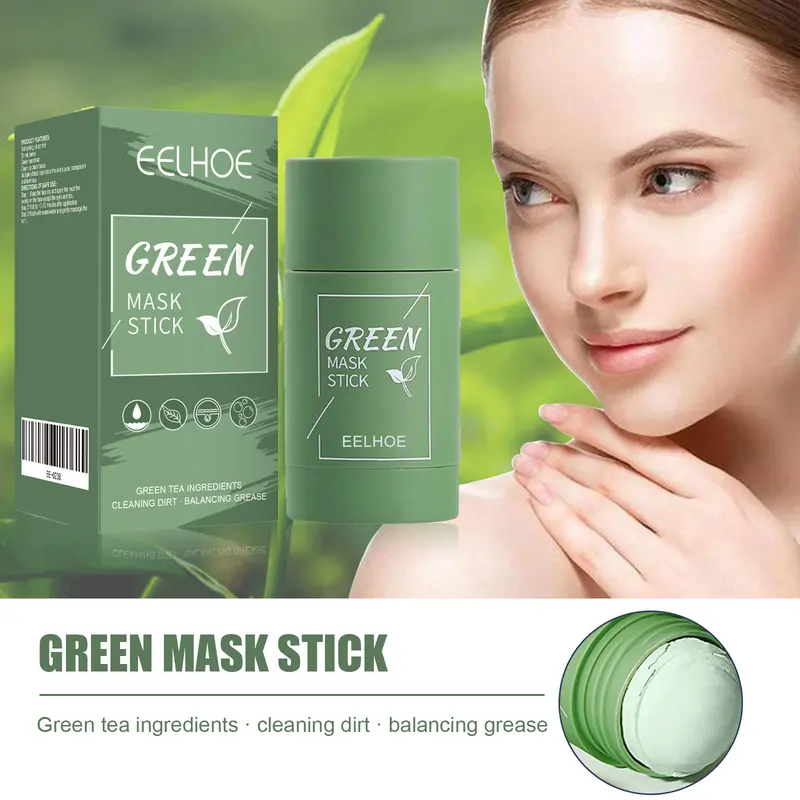 EELHOE Green Tea Solid Mask Deep Cleansing Hydrating Moisturizing Clay Mask Facial Skin Care Peel Face Mud Mask Stick 1