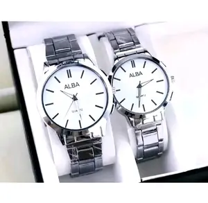 JAM TANGAN COUPLE PRIA WANITA TALI RANTAI MODEL SIMPEL FREE BATERAI CADANGAN - BISA COD
