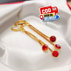 Juray Anting Permata Merah Rose Gold Titanium Fashion Wanita Modern Anti Luntur Perhiasan Elegan Earrings COD Diameter 17-18mm Cocok untuk Ukuran Jari Berbeda