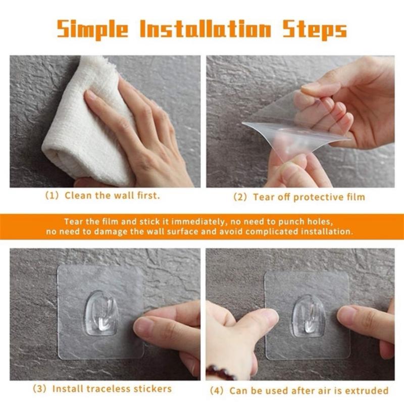Product Introduction of 1/4pcs Wall hook Adhesive Wall Plug Hook Wall Hanging Hook Heavy Duty Sticky Wall Hanger Magic Hooks Waterproof Sticky Hook For Bathroom Kitchen Transparent sticky Non-slip Plastic hook Coat hook 23