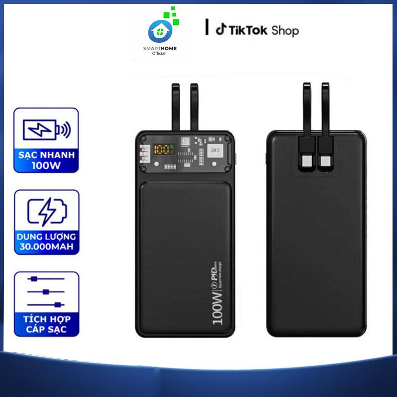 Sạc Dự Phòng 30000mah sạc Nhanh 100W dung lượng pin chuẩn lớn Có Sẵn Cáp Sạc Sạc Được Nhiều Thiết Bị cùng lúc kèm quà tặng dây cáp sạc với bảo hành tốt