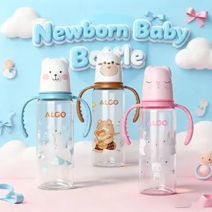 240ML Botol Bayi Kartun dengan Gagang Anti Perut Kembung Bahan PPSU Bebas BPA Ukuran 3.7CM untuk Kenyamanan Maksimal