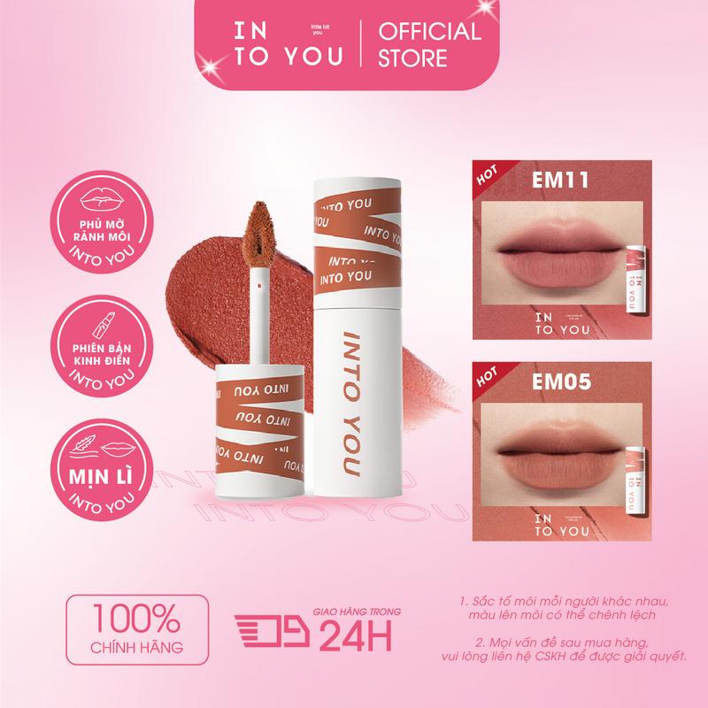 Son Bùn EM05 INTO YOU Mềm Mịn Trang Điểm Che Khuyết Điểm Môi Giữ Màu Lâu Không Dính Cốc 2g