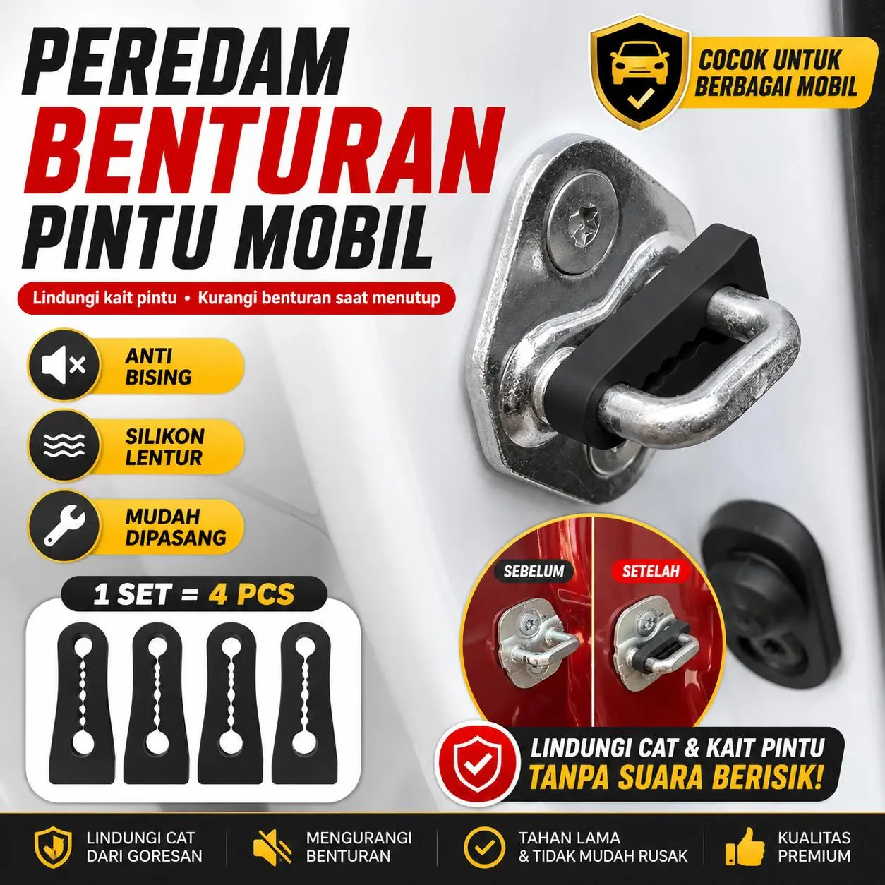 [COD]4Pcs Karet peredam getar untukpengunci pintu mobil / Bantalan pengunci pintuperedam yang tebal dan tahan air