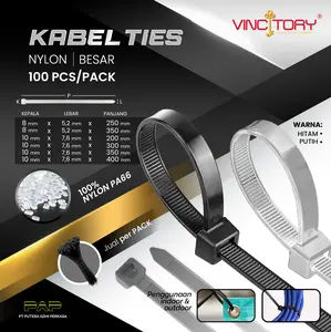 Vincitory Kabel Ties Nylon Hitam / 20cm Putih Hitam / Kabel Ties Putih 25cm