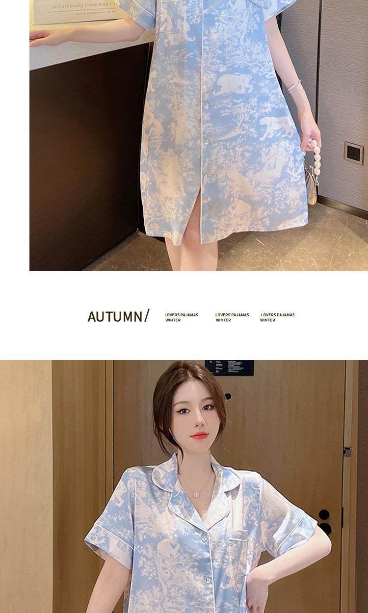 Product Introduction of Summer pajamas nightdress women thin short-sleeved shirt medium long home clothes can be worn outside 22