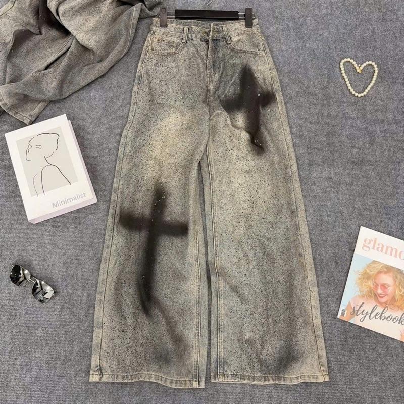 LN5831 Quần Jean Nữ Vải QCCC Cạp Cao Chất Vải Mềm Was Màu Thời Trang Chấm Bi Chữ Thập