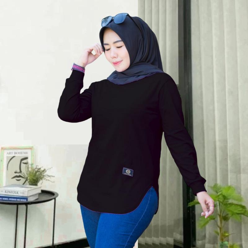 Viral Kaos Atasan Wanita Polos Model Oval Bahan Bebyterry Lengan Panjang Size L XL XXL Nyaman  Cantik Variasi Santai 2