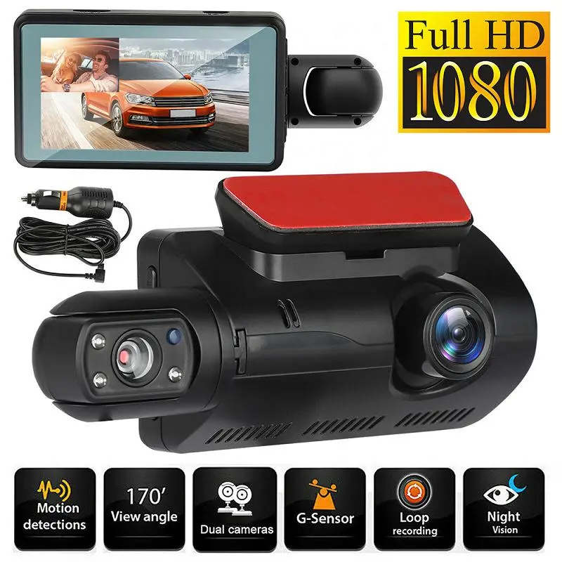 Acroder Dashcam Mobil dengan G-Sensor Otomatis Tabrakan, Dual Lens 1080P WiFi Night Vision, Layar IPS 3 Inci Sudut 170 Derajat, Bukti Kecelakaan Aman COD