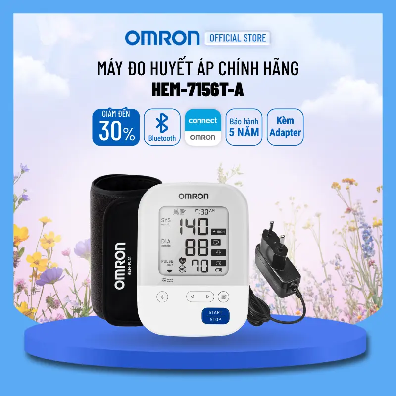 Máy Đo Huyết Áp OMRON HEM-7156T-A Kèm Adapter Chính Hãng -Kết Nối Điện Thoại- IntelliSense